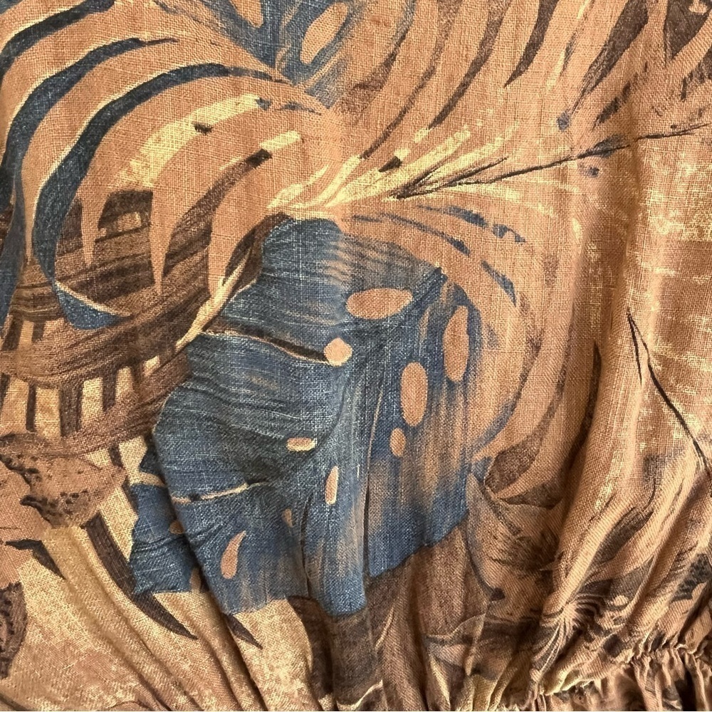 Vintage 80’s Maria Gigli Italy Linen Dress Floral Earth Brown Blue Tropical Sz L - Picture 8 of 14